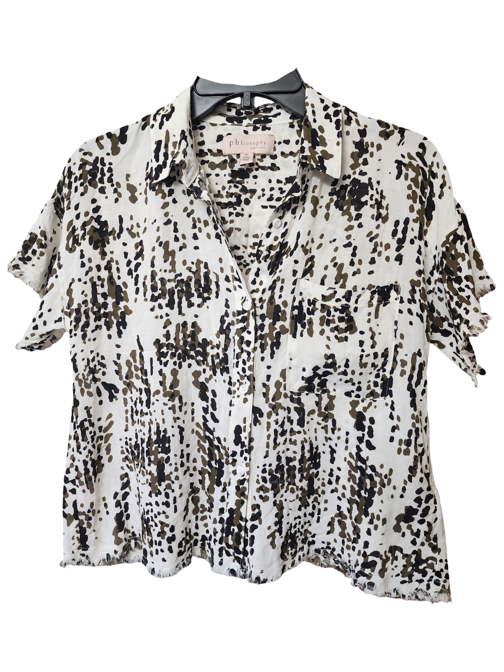 PHILOSOPHY Republic Clothing Abstract Print Frayed Hem Button Down Blouse Sz S